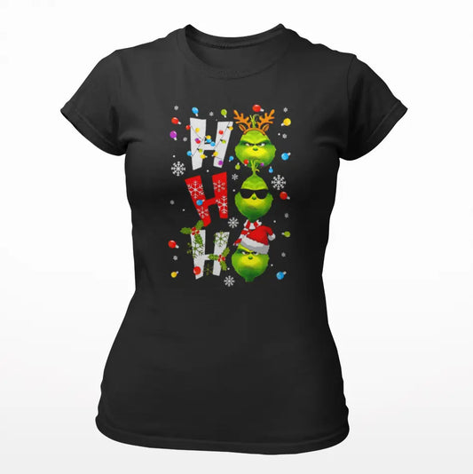 Damen T-Shirt Schwarz mit Weihnachtsmmotiv.